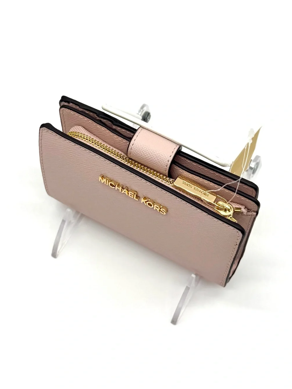Michael Kors Medium Jet Set Travel Zip Chain Bifold Wallet Powder Blush